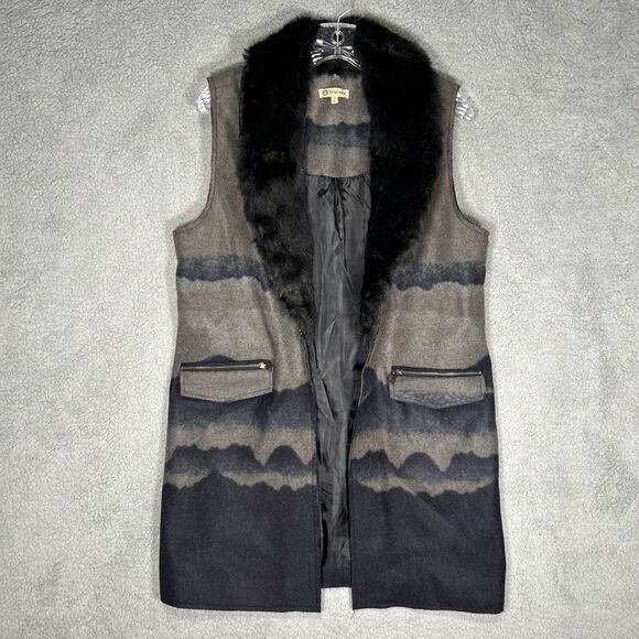 Democracy Removable Fur Collared Long Vest Size Small Stylish Pockets - Picture 1 of 8